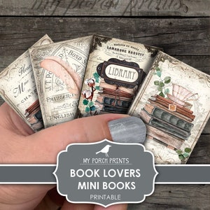 Mini Books, Book Lovers, Junk Journal, Writer, Author, Tea, Quill Ink, Vintage, Dark Academia, My Porch Prints, Printable, Digital Download