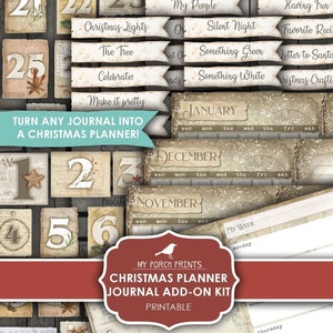 Christmas, Junk Journal, Planner, Add On Kit, December Daily, Calendar, Numbers 1-31, Vintage, Printable, My Porch Prints, Digital Download