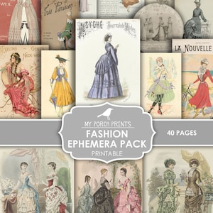 Junk Journal, Ephemera, Pack, Fashion, Clothing, Dress, Ladies, Women, Men, My Porch Prints, Jane Austen, Digital Kit, Download, Printable