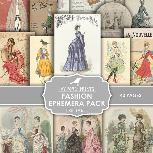 Junk Journal, Ephemera, Pack, Fashion, Clothing, Dress, Ladies, Women, Men, My Porch Prints, Jane Austen, Digital Kit, Download, Printable