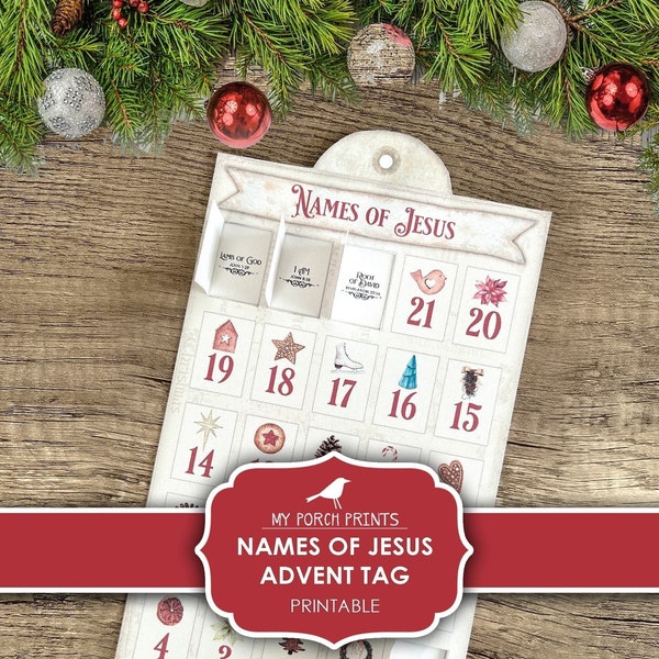 Names of Jesus, Christmas, Advent Calendar, Tag, Junk Journal, December Daily, Bible, Card, Countdown, Printable, My Porch Prints, Download
