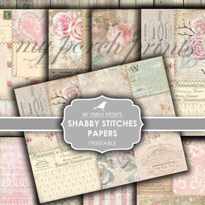 Junk Journal, Papiers, Shabby Stitches, Rose, Imprimable, Collage, Couture, Quilting, Masterboard, Kit numérique, My Porch Prints, Télécharger