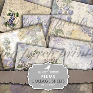 Junk Journal, Pflaume, Collage Sheets, Druckpapier, Lila, Pflaumen, Obstgarten, Sommer, Digital Kit, Obst, Meine Porch Drucke, Vintage, Herunterladen