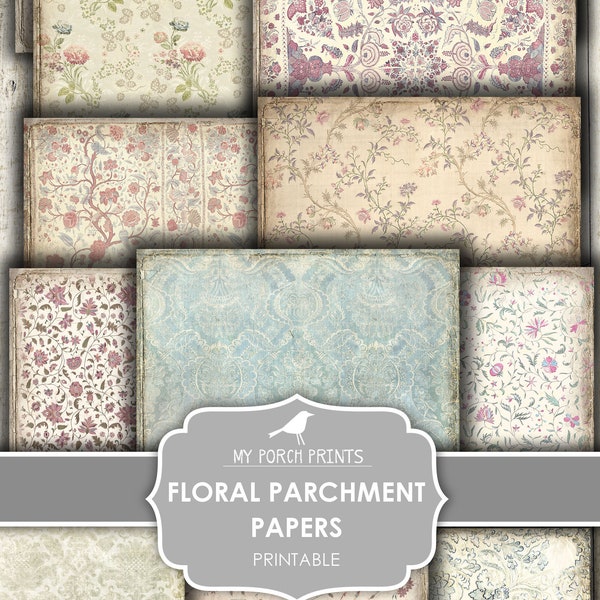 Junk Journal, Papers, Floral Parchment, Collage Sheets, Printable Paper, Boho, Flowers, Digital Kit, My Porch Prints, Vintage, Download