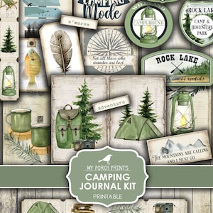 Camping, Junk Journal Kit, Men, Father's Day, Grandpa, Boy, Outdoors Hunting Fishing Dad Travel, My Porch Prints, Printable Digital Download