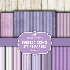 Junk Journal, Ticking Stripe, Papers, Purple, Lavender, Printable, Ephemera, My Porch Prints, Stripes, Scrapbook, Craft, Digital, Download