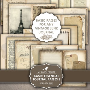 Journal Pages, Basic Essentials, 2, Junk Journal, Vintage, Neutral, Masculine, Men, Papers, My Porch Prints, Printable, Digital Download