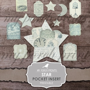 Star, Pocket, Junk Journal, Insert, Dream Journal, Tags, Stars, Moon, Loaded, Celestial, My Porch Prints, Digital Kit, Printable Download