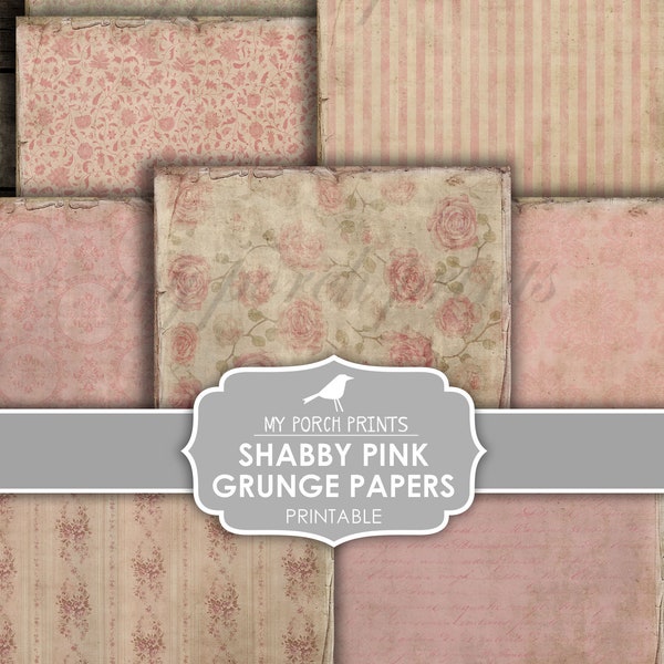 Junk Journal, Shabby, Pink, Grunge, Papers, Collage Sheets, Printable Paper, Scrapbook, Digital Kit, My Porch Prints, Vintage, Download