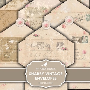 Sobres, Shabby Vintage, Diario Basura, Postal, Carta, En Blanco, Bolsillo, Álbum de Recortes, Impresiones de Mi Porche, Imprimible, Efímera, Descarga Digital