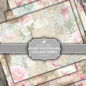 Shabby Masterboard, Collage Sheet, Papers, Junk Journal, Vintage, Pink, Printable, Scrapbook, Digital Kit, My Porch Prints, Download