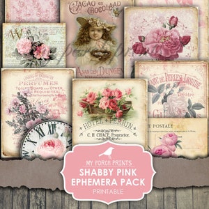 Schäbiges rosa Ephemera Paket, Junk Journal, Papiere, Prints auf der Veranda, Tag, Schatzbuch, Digital Kit, Download, Junk Journal Kit, Printable