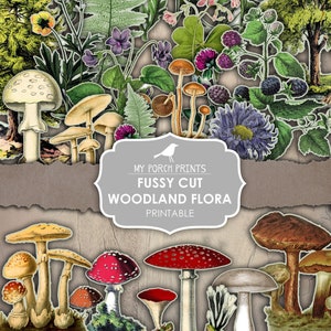 Kit de diario basura, recortes de madera, flora, plantas, hongos, efímera, imprimible, Cricut, Scan & Cut, impresiones para el porche, descarga digital