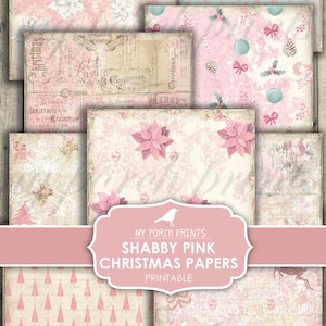 Diario spazzatura, Squallido, Rosa, Natale, Documenti, Fogli di collage, Carta stampabile, Album di ritagli, Kit digitale, Stampe del mio portico, Vintage, Download