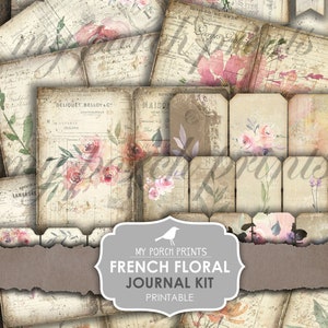 Floreale francese, Kit diario spazzatura, Stampe del mio portico, Parigi, Libro, Vintage, Oggetti effimeri stampabili, Foglio collage, Fiori, Carta, Download digitale
