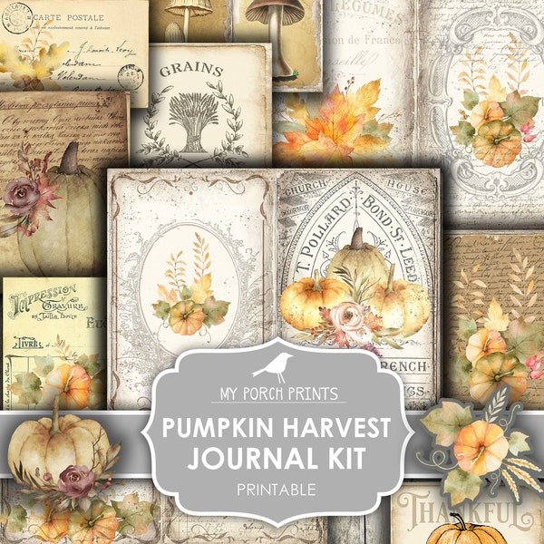 Junk Journal Kit, Pumpkin, Harvest, Fall, Autumn, Sunflower, My Porch Prints, Junk Journal, Printable, Paper, Ephemera, Digital, Download