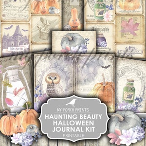 Halloween Junk Journal Kit, Haunting Beauty, Pumpkin, Owl, Potions, Ephemera, Autumn, Fall, Printable, My Porch Prints, Digital Download
