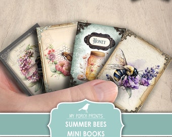 Mini Books, Summer, Bees, Junk Journal, Honey, Flowers, Beekeeper, Miniature, Book, Jars, Bee, My Porch Prints, Printable, Digital Download