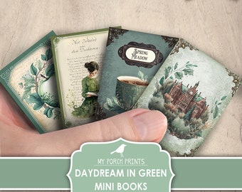 Mini Books, Daydream in Green, Junk Journal, Miniature, Green, Victorian,  Book, Cottagecore, My Porch Prints, Printable, Digital Download