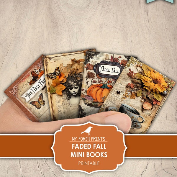 Faded Fall Mini Books, Autumn, Miniature, Book, Gothic, Sunflower, Pumpkin, Apples, Vintage, My Porch Prints, Printable, Digital Download