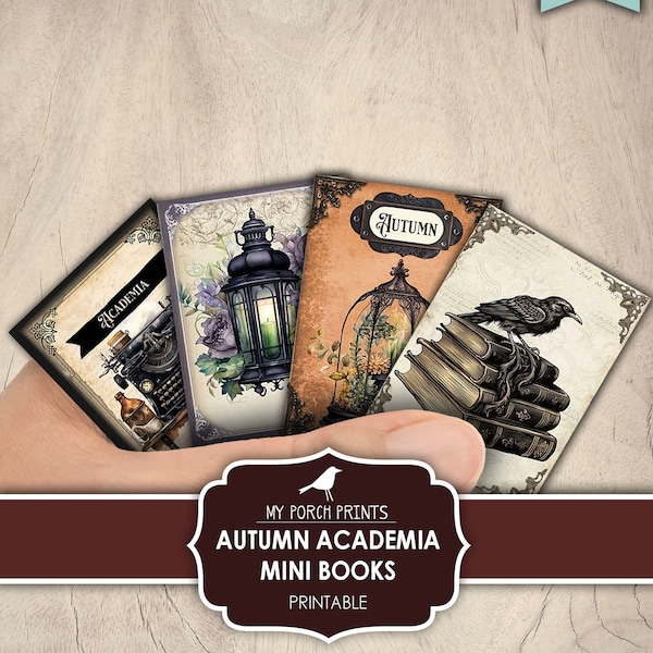 Mini Books, Autumn, Academia, Miniature, Fall, Book, Gothic, Dark, Halloween, Wizard, Poe, My Porch Prints, Printable, Digital Download