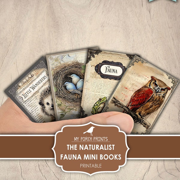 Mini Books, The Naturalist, Fauna, Junk Journal, Animals, Forest, Miniature, Woodland, Book, My Porch Prints, Printable, Digital Download
