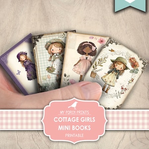 Mini-livres, Cottage Girls, Shabby, Enfants, Campagne, Petite fille, Journal de bord, Miniature, Mes impressions sur le porche, Imprimable, Téléchargement numérique