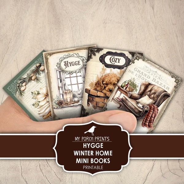 Hygge Winter Home Mini Books, Junk Journal, Cozy, Miniature, Christmas, Holiday, Neutral, Book, My Porch Prints, Printable, Digital Download