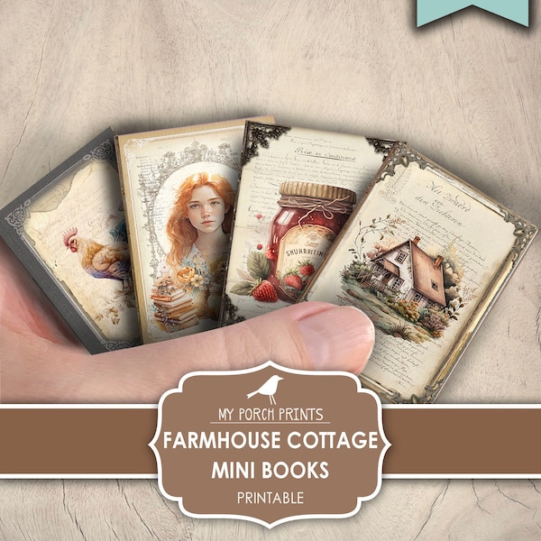 Mini Books, Farmhouse Cottage, Junk Journal, Farm, Cottagecore, Animals, Gift, Book, Honey, My Porch Prints, Printable, Digital Download