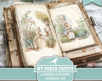 Garden Critters Junk Journal Kit, Woodland, Beatrix Potter Style, Printemps, Pâques, Animaux, My Porch Prints, Imprimable, Téléchargement numérique