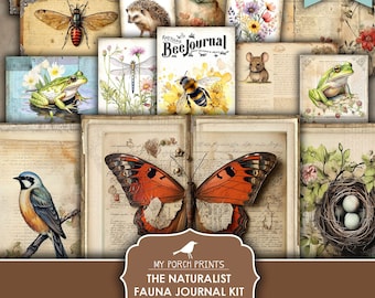 Junk Journal, Kit, Naturalist, Fauna, Animals, Botanical, Nature, Edith Holden Style, Herbal, My Porch Prints, Printable, Digital Download