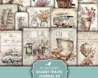 Junk Journal, Shabby, Travel, Kit, Europe, Road Trip, Camper, RV, Vintage, Vacation, Flowers, My Porch Prints, Printable, Digital Download