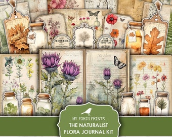 Junk Journal Kit, Naturalist, Flora, Flowers, Botanical, Nature, Edith Holden Style, Herbal, My Porch Prints, Printable, Digital Download