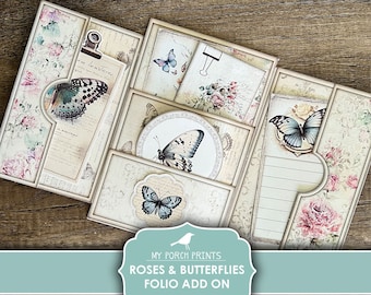 Junk Journal, Roses and Butterflies, Folio, Add On, Shabby, Flip, Garden, Vintage, Summer, My Porch Prints, Printable, Digital Download