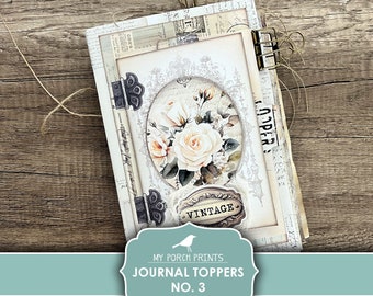 Junk Journal, Toppers, No. 3, Folio, Sepia and Ivory, Neutral, Roses, Layered, Cover, Kit, My Porch Prints, Digital, Download, Printable