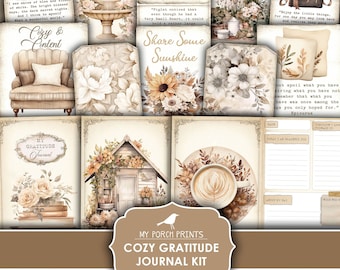 Cozy Gratitude Junk Journal Kit, Grateful, Planner, Thanksgiving, Neutral, Fall, Journal, My Porch Prints, Printable, Digital Download