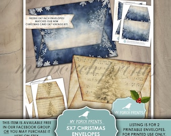 May include: Printable 5x7 inch Christmas envelope template with a blue and white wintery design. The template includes a freebie from the My Porch Prints Facebook group.  Listing is for 2 printable envelopes for printed use only.