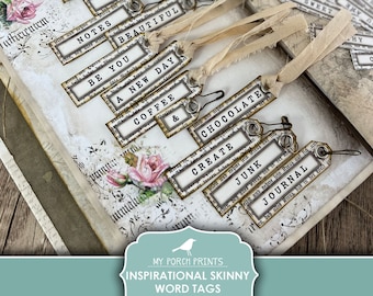 Junk Journal, Words, Inspirational, Skinny, Word, Tags, Labels, Dictionary, Neutral, Positive, My Porch Prints, Printable, Digital Download