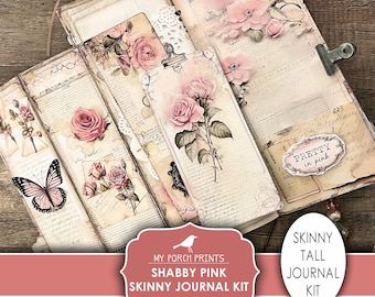 Shabby Pink Skinny Junk Journal Kit, Tall, Victorian, Roses, Vintage, Butterflies, Steampunk, My Porch Prints, Printable, Digital Download