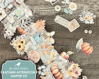 Junk Journal, Autumn, Afternoon, Snippet, Kit, Roll, Fussy Cut, Fall, BuJo, Cricut, Planner, Printable, My Porch Prints, Digital Download