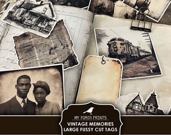 Vintage Memories Photos Large Fussy Cut Tags, Junk Journal, Victorian, Sepia, Old, Antique, Printable, My Porch Prints, Digital Download