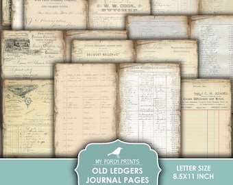 Junk Journal Pages, Old Ledgers, Ledger, Neutral, Masculine, Regular, Letter Size, Papers, My Porch Prints, Printable, Digital Download