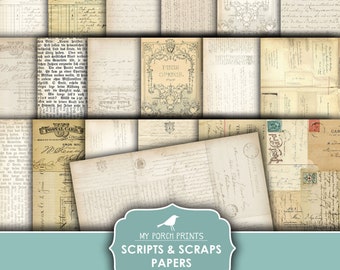 Junk Journal, Papers, Scripts and Scraps, Script, Neutral, Masculine, Plain, Backing, Pages, My Porch Prints, Printable, Digital Download