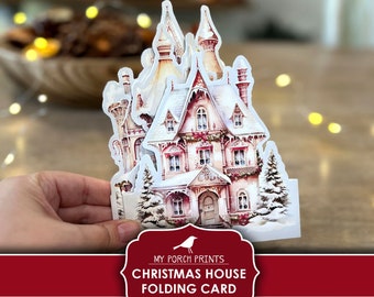 Christmas House Folding Card, Junk Journal, Insert, Kit, 3D, Craft, Holiday, Gift, Cricut, Printable, My Porch Prints, Digital Download