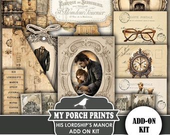 His Lordship's Manor Add On Kit, Victorian, Grunge, Ephemera, Junk Journal, Masculine, Vintage, My Porch Prints, Printable, Digital Download