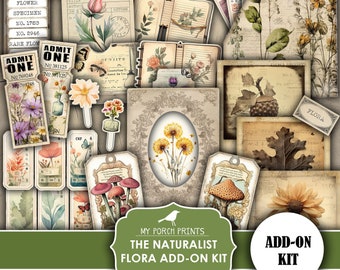 Junk Journal, Naturalist, Flora, Add On, Kit, Nature, Flowers, Specimen, Botanical, Mushrooms, My Porch Prints, Printable, Digital Download