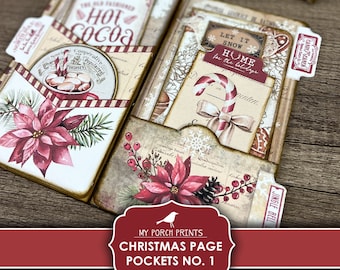 Junk Journal, Christmas Page Pockets, No. 1, Folio, Folder, Card, Kit, Vintage, Pocket, My Porch Prints, Digital, Download, Printable