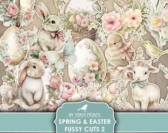 Junk Journal, Spring, Easter, Fussy Cuts, Eggs, Cross, Bunny, Cricut, Planner, Stickers, Printable, My Porch Prints, Digital Download