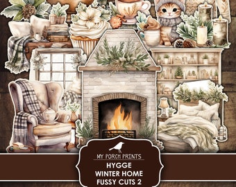 Hygge Winter Home Fussy Cuts 2, Two, Junk Journal, Neutral, Christmas, Cricut, Cozy, Stickers, Printable, My Porch Prints, Digital Download