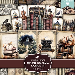 Autumn Academia Junk Journal Kit, Library, Gothic, Fall, Halloween, Poe, Dark, Wizard, Raven, My Porch Prints, Printable, Digital Download